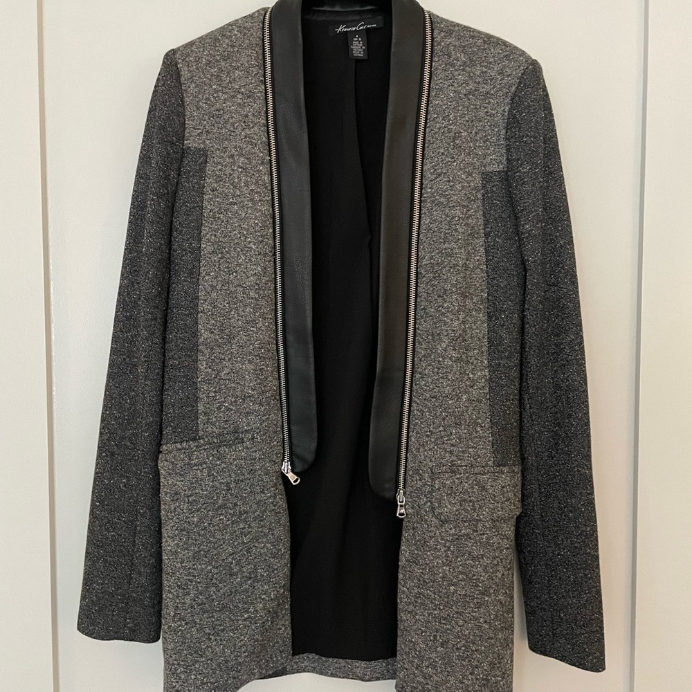Kenneth Cole size 4 leather lapel donegal blazer jacket